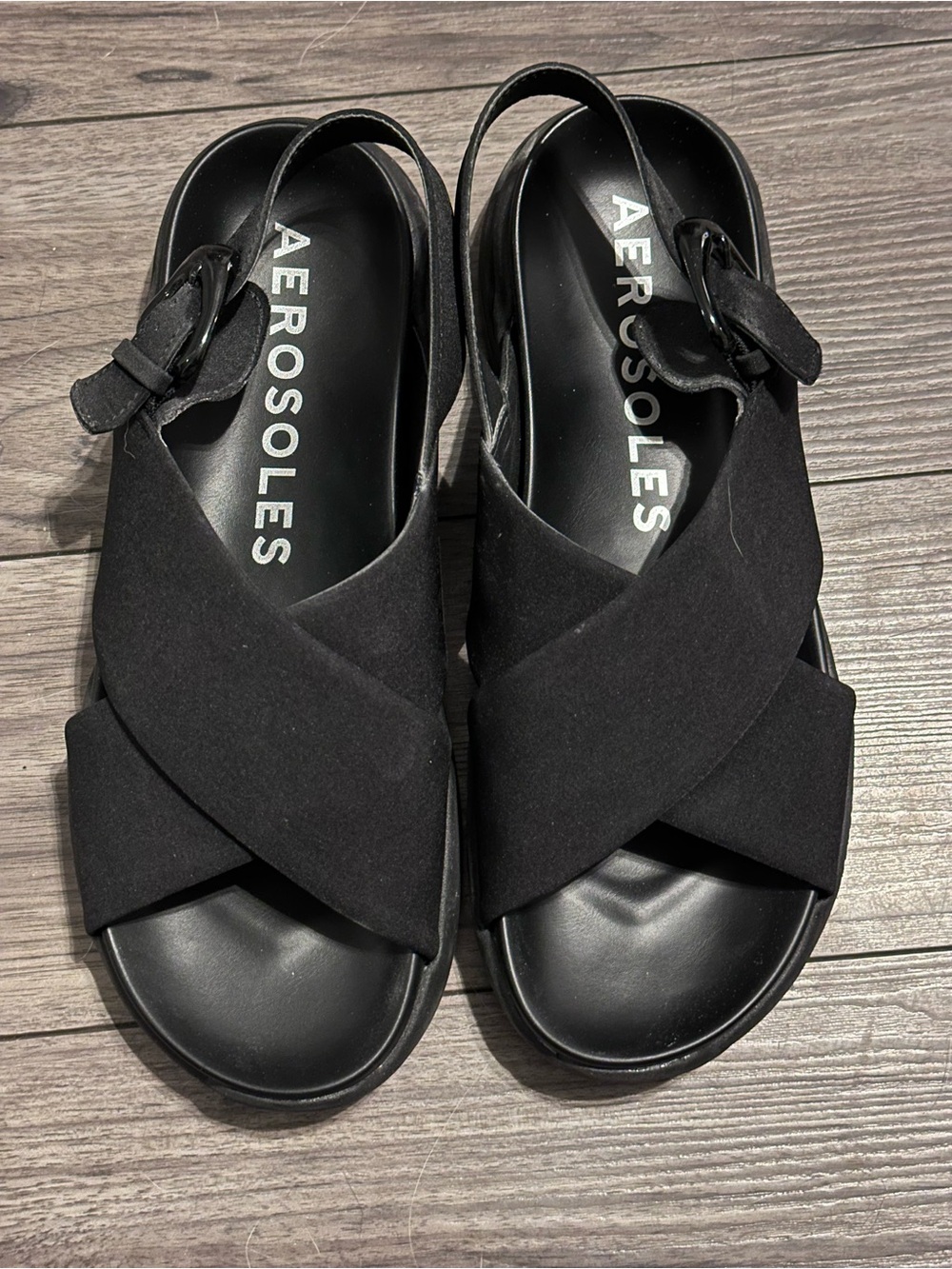 AEROSOLES Black Crisscross Slingback Sandals